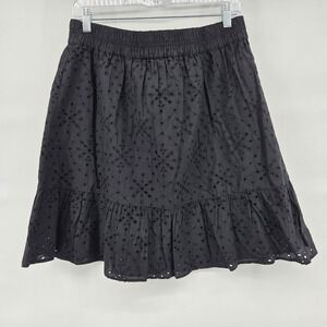 LOFT Eyelet Mini Skirt Large Black Ruffle Hem Boho Fairygoth Dark Coquette